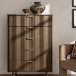 Richmond Ridged Chest Of 5 Drawers, Dark Ash -Daals Store BSD 121 DARKWOOD scene2