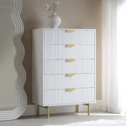 Richmond Ridged Chest Of 5 Drawers, Matte White