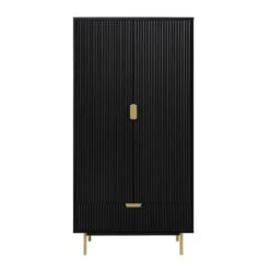 Richmond Ridged Double Wardrobe With Drawer, Matte Black 17 Richmond Ridged Double Wardrobe With Drawer, Matte Black -Daals Store BSD 122 BLACK WB1