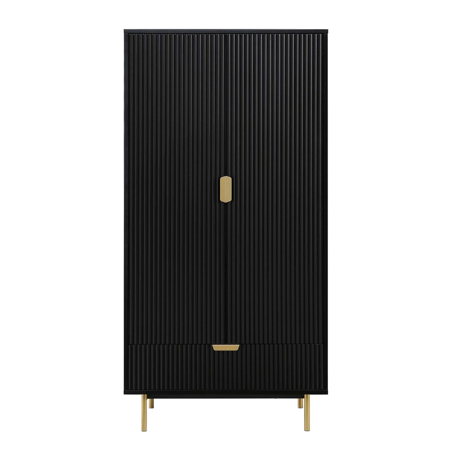 Richmond Ridged Double Wardrobe With Drawer, Matte Black 4 Richmond Ridged Double Wardrobe With Drawer, Matte Black - Image 4