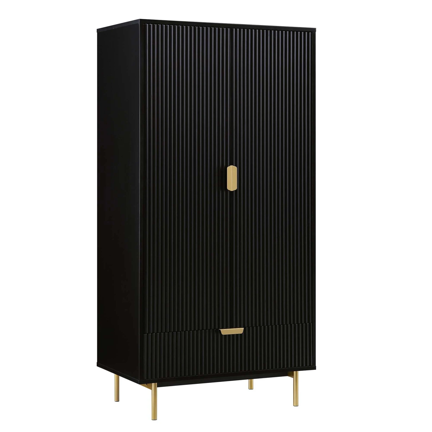 Richmond Ridged Double Wardrobe With Drawer, Matte Black 5 Richmond Ridged Double Wardrobe With Drawer, Matte Black - Image 5