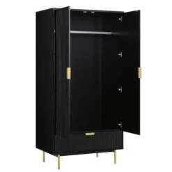 Richmond Ridged Double Wardrobe With Drawer, Matte Black 20 Richmond Ridged Double Wardrobe With Drawer, Matte Black -Daals Store BSD 122 BLACK WB3
