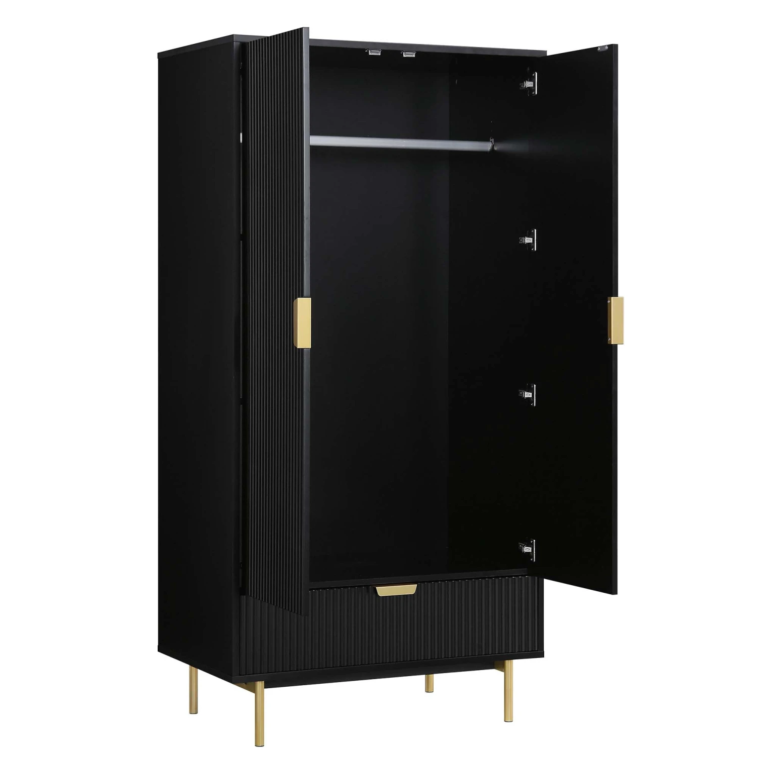 Richmond Ridged Double Wardrobe With Drawer, Matte Black 7 Richmond Ridged Double Wardrobe With Drawer, Matte Black - Image 7