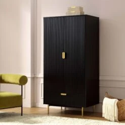 Richmond Ridged Double Wardrobe With Drawer, Matte Black