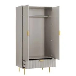 Richmond Ridged Double Wardrobe With Drawer, Matte Taupe -Daals Store BSD 122 TAUPE WB3