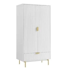 Richmond Ridged Double Wardrobe With Drawer, Matte White 18 Richmond Ridged Double Wardrobe With Drawer, Matte White -Daals Store BSD 122 WHITE WB2