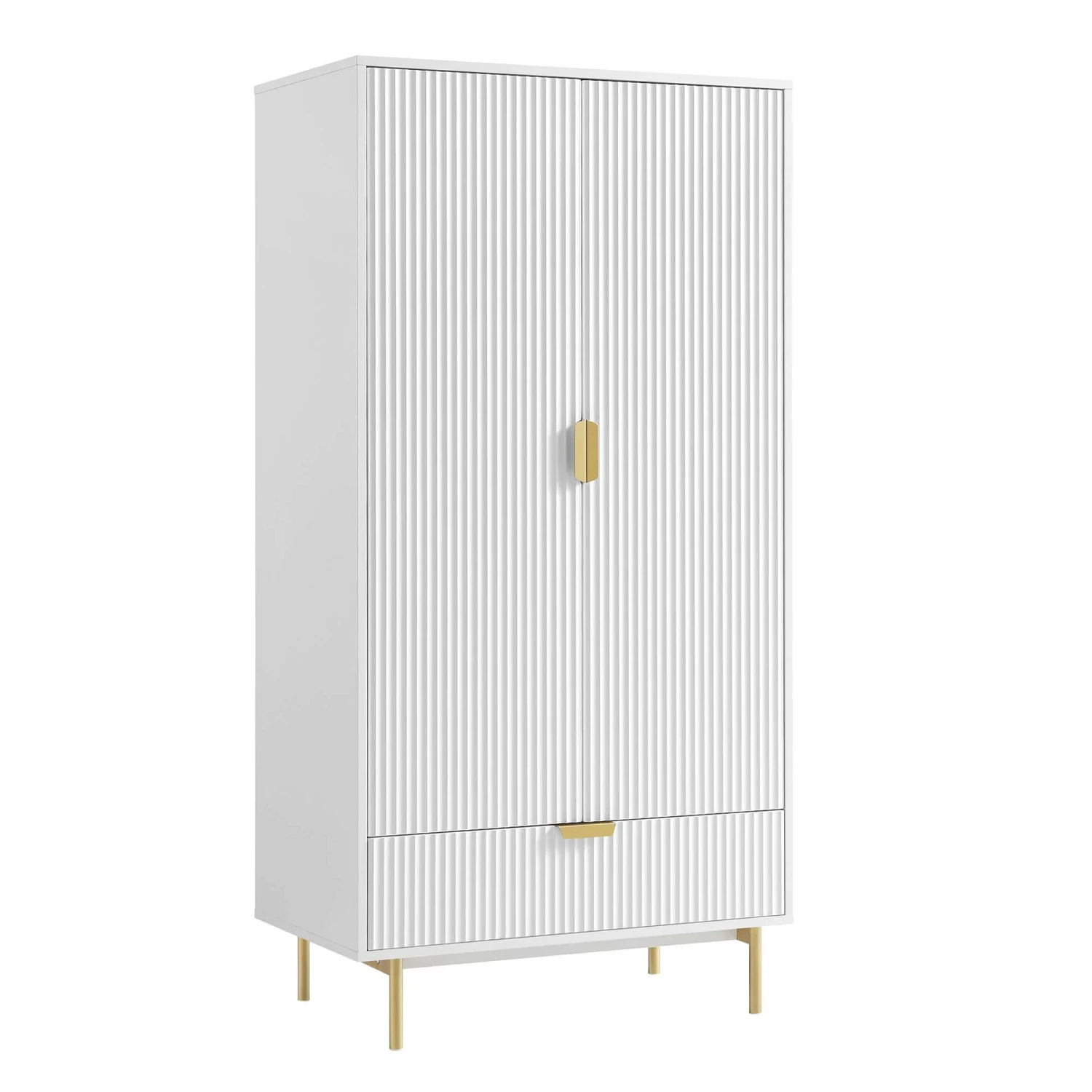 Richmond Ridged Double Wardrobe With Drawer, Matte White 5 Richmond Ridged Double Wardrobe With Drawer, Matte White - Image 5