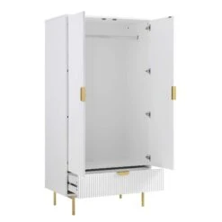 Richmond Ridged Double Wardrobe With Drawer, Matte White 20 Richmond Ridged Double Wardrobe With Drawer, Matte White -Daals Store BSD 122 WHITE WB3