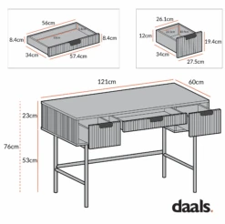 Richmond Ridged Dressing Table, Matte White -Daals Store BSD 123 CHART 3