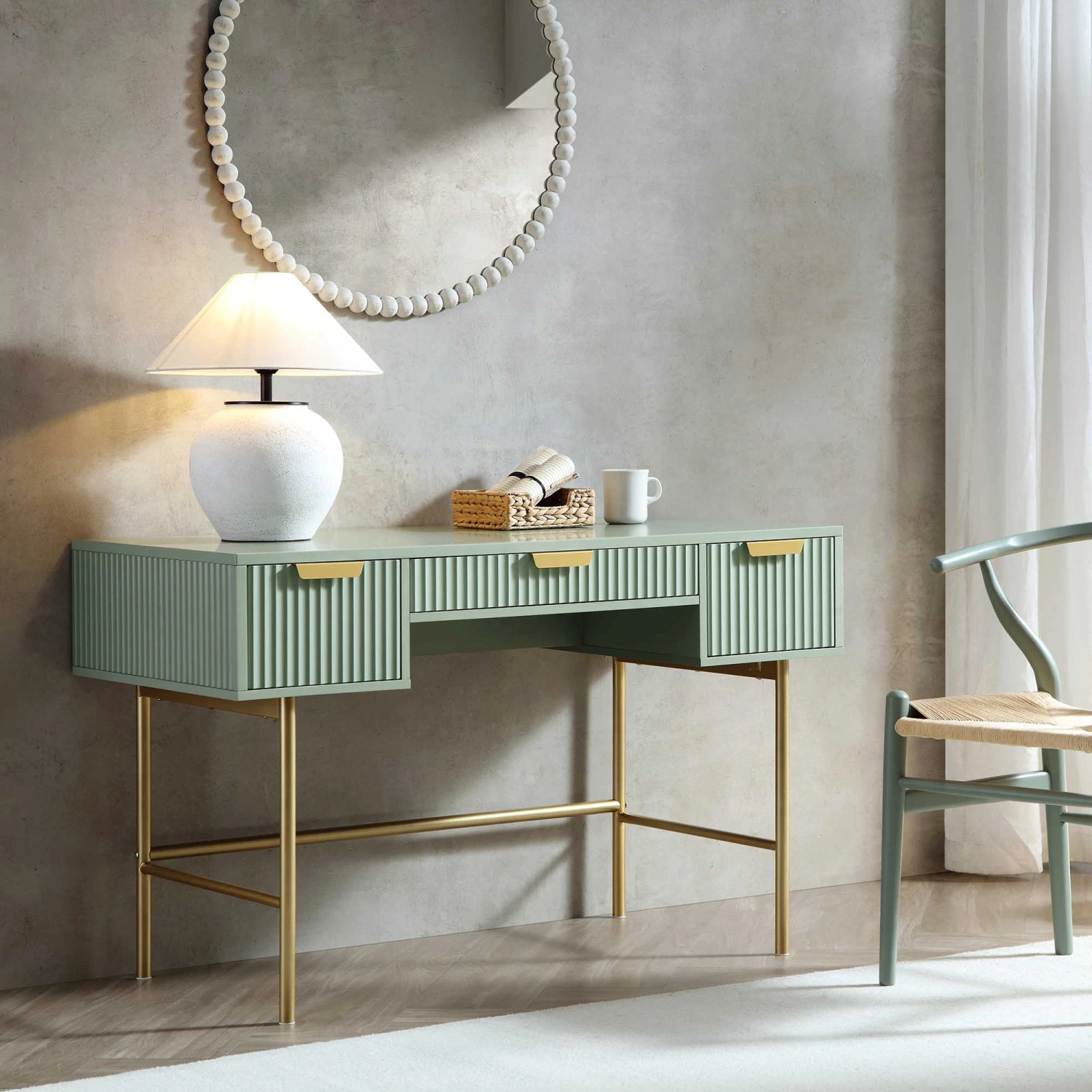 Richmond Ridged Dressing Table, Matte Sage Green 1 Richmond Ridged Dressing Table, Matte Sage Green