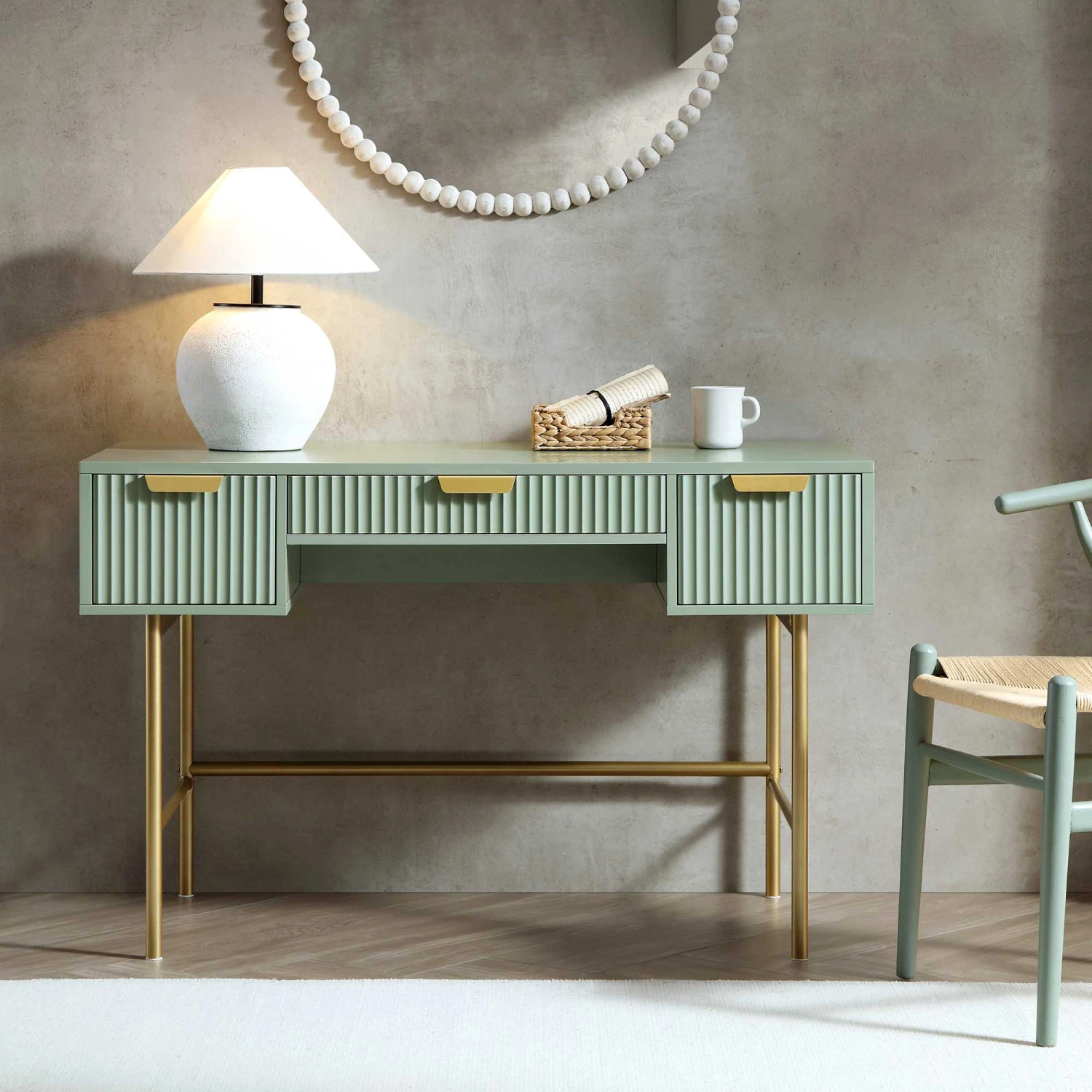 Richmond Ridged Dressing Table, Matte Sage Green 2 Richmond Ridged Dressing Table, Matte Sage Green - Image 2