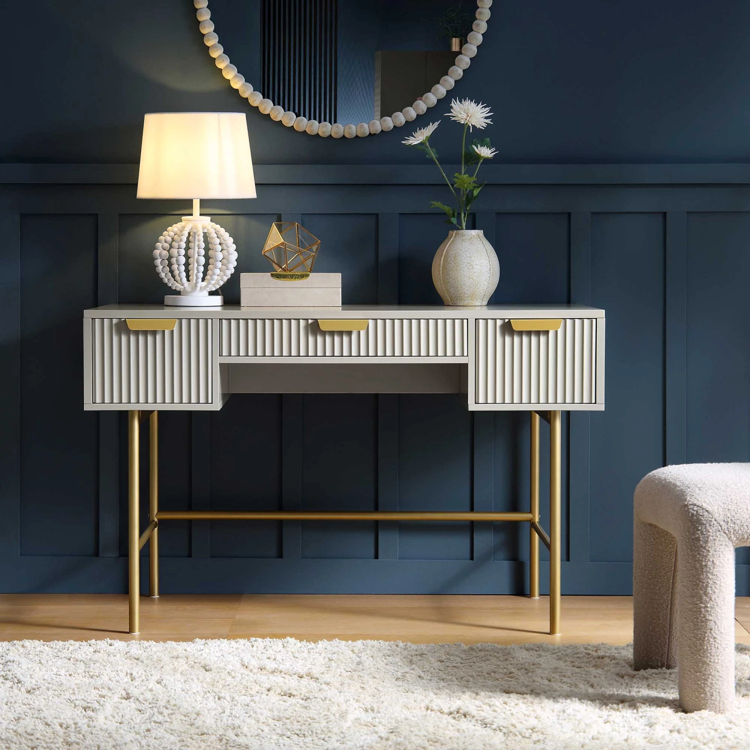 Richmond Ridged Dressing Table, Matte Taupe 2 Richmond Ridged Dressing Table, Matte Taupe - Image 2