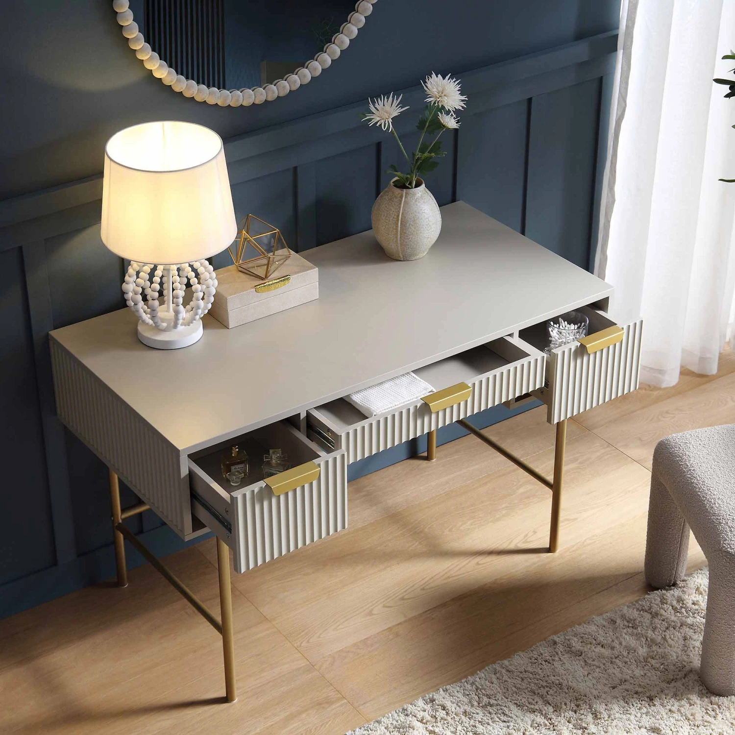 Richmond Ridged Dressing Table, Matte Taupe 3 Richmond Ridged Dressing Table, Matte Taupe - Image 3