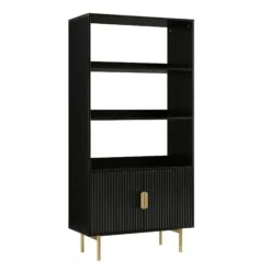 Richmond Ridged Tall Bookcase With Doors, Matte Black -Daals Store BSD 124 BLACK WB2