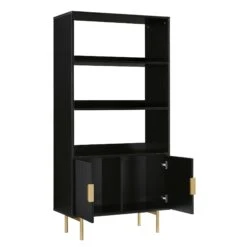Richmond Ridged Tall Bookcase With Doors, Matte Black -Daals Store BSD 124 BLACK WB3