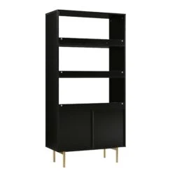 Richmond Ridged Tall Bookcase With Doors, Matte Black -Daals Store BSD 124 BLACK WB5