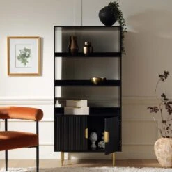 Richmond Ridged Tall Bookcase With Doors, Matte Black -Daals Store BSD 124 BLACK scene2