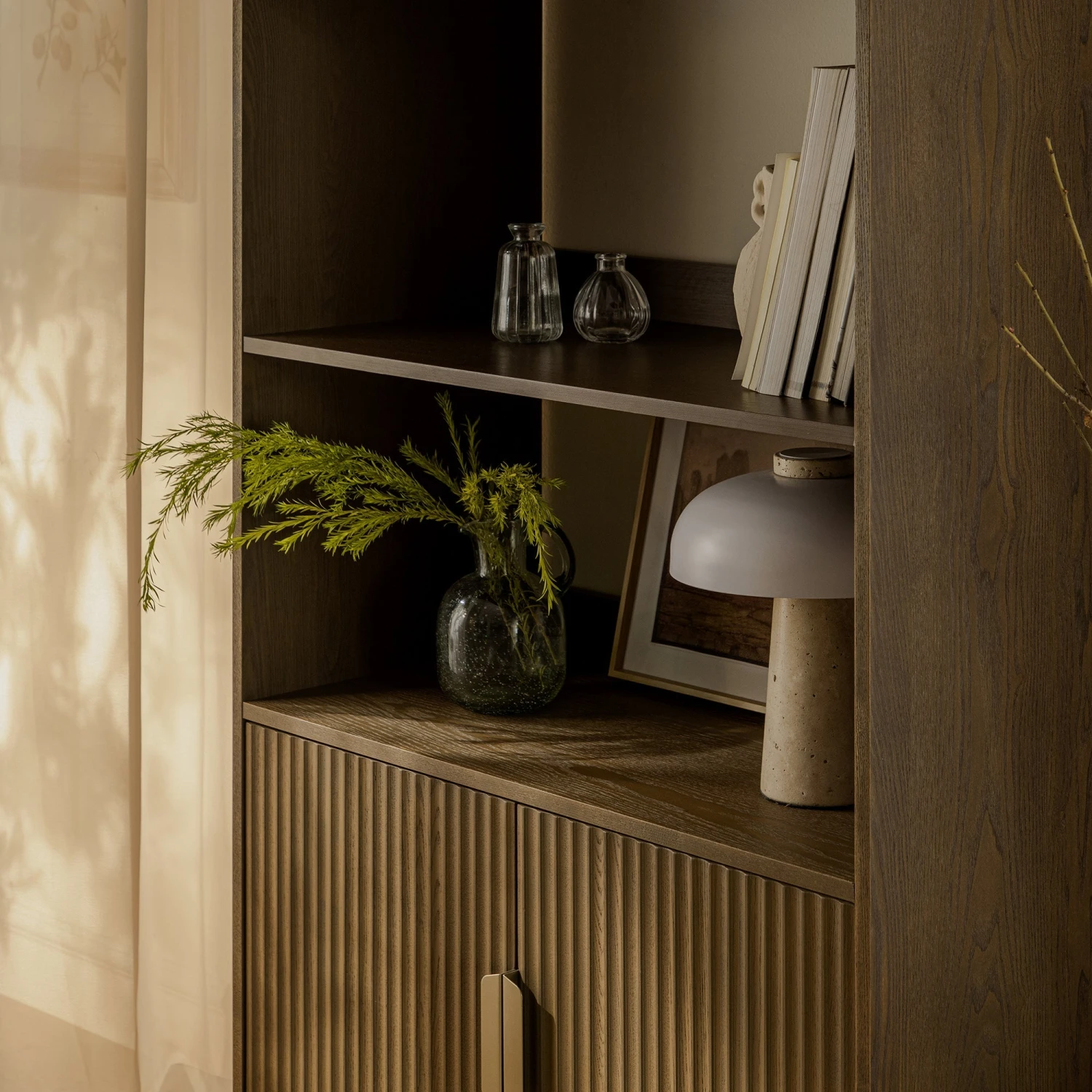 Richmond Ridged Tall Bookcase With Doors, Dark Ash 5 Richmond Ridged Tall Bookcase With Doors, Dark Ash - Image 5