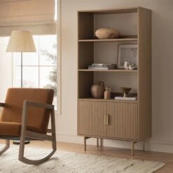 Richmond Ridged Tall Bookcase With Doors, Light Ash