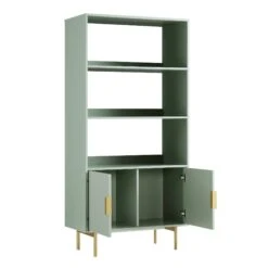 Richmond Ridged Tall Bookcase With Doors, Matte Sage Green 19 Richmond Ridged Tall Bookcase With Doors, Matte Sage Green -Daals Store BSD 124 SAGE WB3