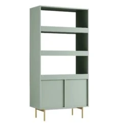 Richmond Ridged Tall Bookcase With Doors, Matte Sage Green 20 Richmond Ridged Tall Bookcase With Doors, Matte Sage Green -Daals Store BSD 124 SAGE WB4
