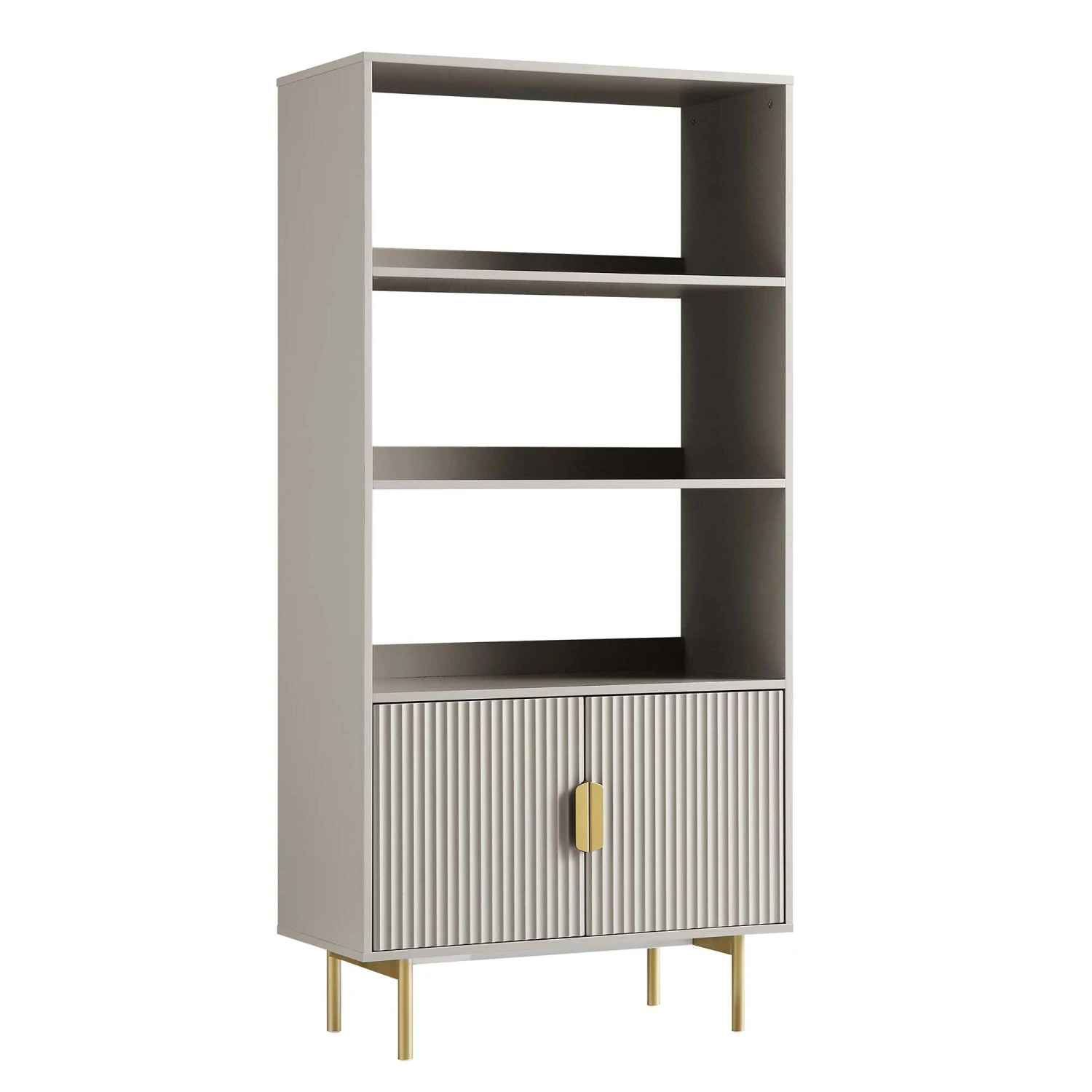 Richmond Ridged Tall Bookcase With Doors, Matte Taupe 5 Richmond Ridged Tall Bookcase With Doors, Matte Taupe - Image 5