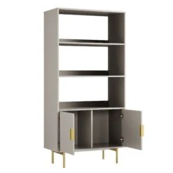 Richmond Ridged Tall Bookcase With Doors, Matte Taupe 19 Richmond Ridged Tall Bookcase With Doors, Matte Taupe -Daals Store BSD 124 TAUPE WB3