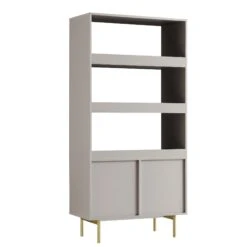 Richmond Ridged Tall Bookcase With Doors, Matte Taupe 21 Richmond Ridged Tall Bookcase With Doors, Matte Taupe -Daals Store BSD 124 TAUPE WB5