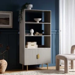 Richmond Ridged Tall Bookcase With Doors, Matte Taupe 14 Richmond Ridged Tall Bookcase With Doors, Matte Taupe -Daals Store BSD 124 TAUPE scene1