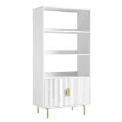 Richmond Ridged Tall Bookcase With Doors, Matte White -Daals Store BSD 124 WHITE WB2
