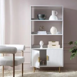 Richmond Ridged Tall Bookcase With Doors, Matte White -Daals Store BSD 124 WHITE scene2