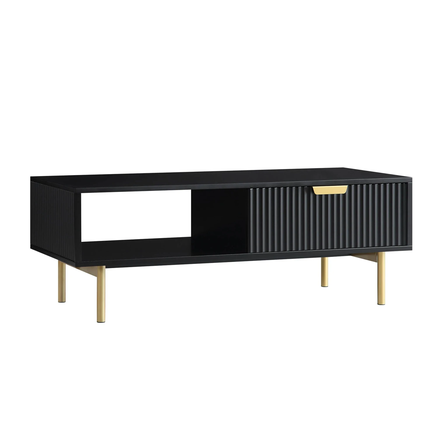 Richmond Ridged Coffee Table With Drawer, Matte Black 5 Richmond Ridged Coffee Table With Drawer, Matte Black - Image 5