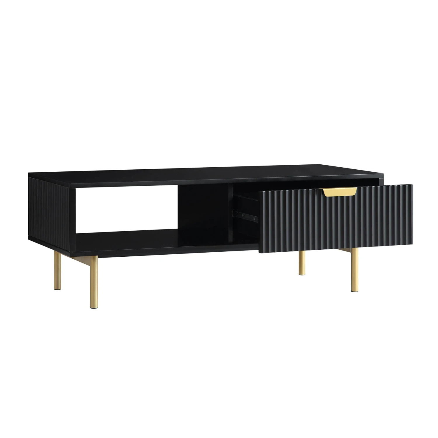 Richmond Ridged Coffee Table With Drawer, Matte Black 8 Richmond Ridged Coffee Table With Drawer, Matte Black - Image 8