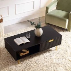 Richmond Ridged Coffee Table With Drawer, Matte Black 17 Richmond Ridged Coffee Table With Drawer, Matte Black -Daals Store BSD 125 BLACK scene2