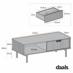 Richmond Ridged Coffee Table With Drawer, Light Ash 12 Richmond Ridged Coffee Table With Drawer, Light Ash -Daals Store BSD 125 CHART 3