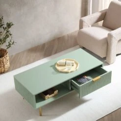 Richmond Ridged Coffee Table With Drawer, Matte Sage Green -Daals Store BSD 125 SAGE scene2