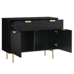 Richmond Ridged Matte Black with Gold Accents – Contemporary Luxe 2-Door 2-Drawer Storage Cabinet -Daals Store BSD 126 BLACK WB3