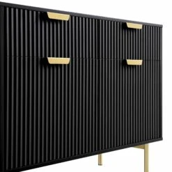 Richmond Ridged Matte Black with Gold Accents – Contemporary Luxe 2-Door 2-Drawer Storage Cabinet -Daals Store BSD 126 BLACK detail1