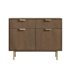 Richmond Dark Ash Ridged 2-Door Cabinet – Textured Wood Storage with Gold Accents -Daals Store BSD 126 DARKWOOD WB1
