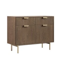 Richmond Dark Ash Ridged 2-Door Cabinet – Textured Wood Storage with Gold Accents -Daals Store BSD 126 DARKWOOD WB2