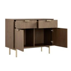 Richmond Dark Ash Ridged 2-Door Cabinet – Textured Wood Storage with Gold Accents -Daals Store BSD 126 DARKWOOD WB3