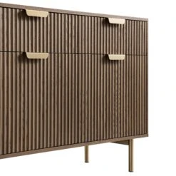 Richmond Dark Ash Ridged 2-Door Cabinet – Textured Wood Storage with Gold Accents -Daals Store BSD 126 DARKWOOD detail1