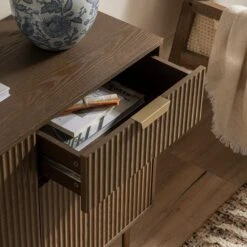 Richmond Dark Ash Ridged 2-Door Cabinet – Textured Wood Storage with Gold Accents -Daals Store BSD 126 DARKWOOD scene4