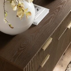 Richmond Dark Ash Ridged 2-Door Cabinet – Textured Wood Storage with Gold Accents -Daals Store BSD 126 DARKWOOD scene5