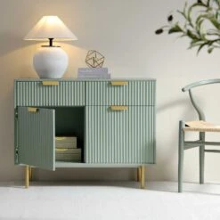 Richmond Ridged 2-Door Cabinet With Drawers, Matte Sage Green -Daals Store BSD 126 SAGE scene2