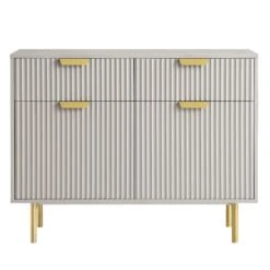 Richmond Ridged 2-Door Cabinet with 2 Drawers – Matte Taupe and Gold Contemporary Industrial Sideboard -Daals Store BSD 126 TAUPE WB1