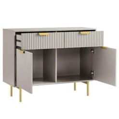 Richmond Ridged 2-Door Cabinet with 2 Drawers – Matte Taupe and Gold Contemporary Industrial Sideboard -Daals Store BSD 126 TAUPE WB3