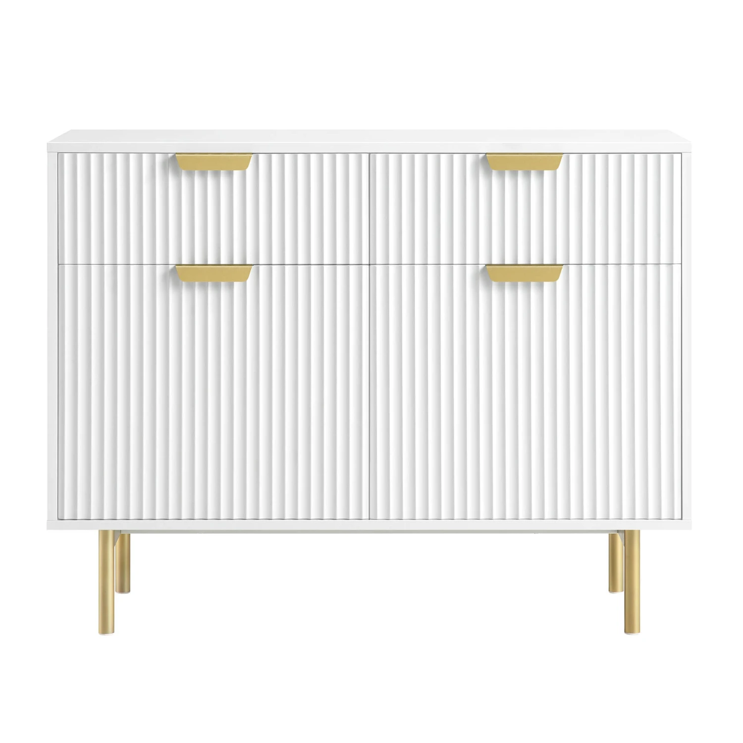 Richmond Ridged 2-Door Cabinet with Drawers β Matte White and Gold Luxe Sideboard 3 Richmond Ridged 2-Door Cabinet with Drawers β Matte White and Gold Luxe Sideboard - Image 3