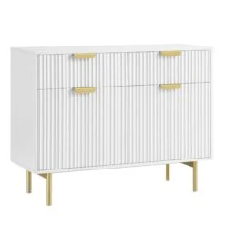 Richmond Ridged 2-Door Cabinet with Drawers β Matte White and Gold Luxe Sideboard 17 Richmond Ridged 2-Door Cabinet with Drawers β Matte White and Gold Luxe Sideboard -Daals Store BSD 126 WHITE WB3