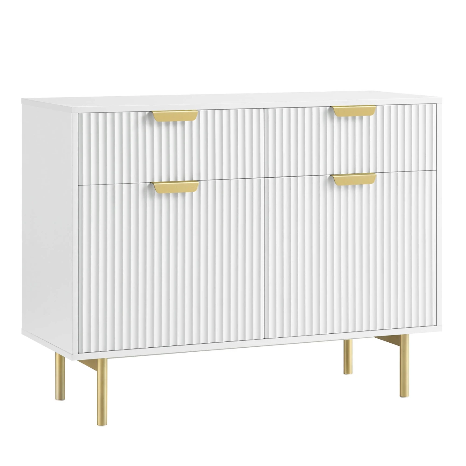 Richmond Ridged 2-Door Cabinet with Drawers β Matte White and Gold Luxe Sideboard 6 Richmond Ridged 2-Door Cabinet with Drawers β Matte White and Gold Luxe Sideboard - Image 6